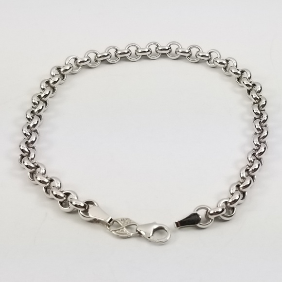 QVC Jewelry - 8" Rolo Link Bracelet 14k White Gold 5.3g